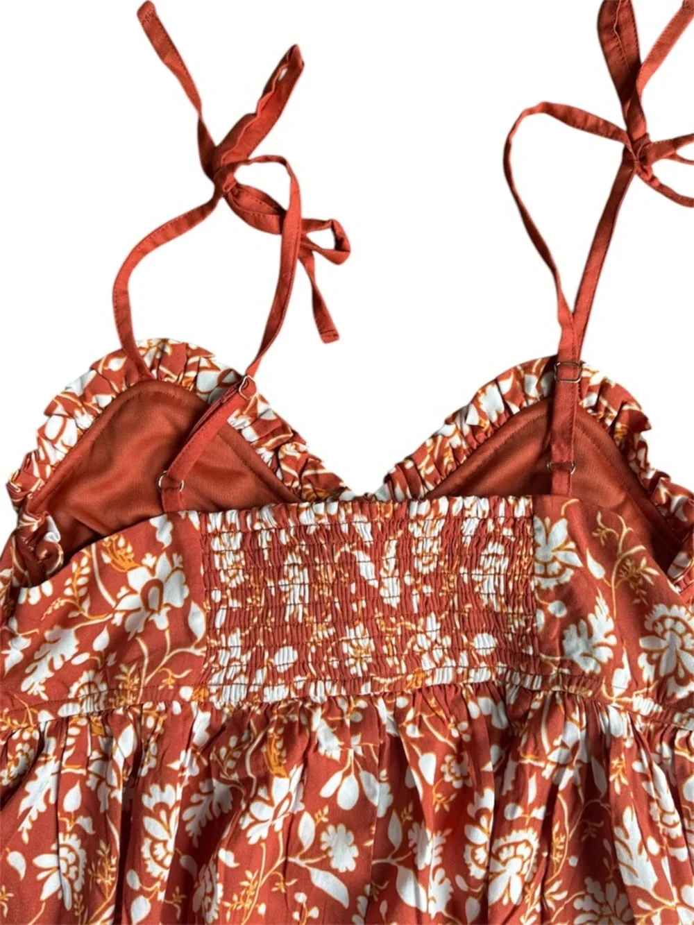 Band of The Free Sweetheart Neck Midi Floral Dress Spaghetti Straps Tangerine S